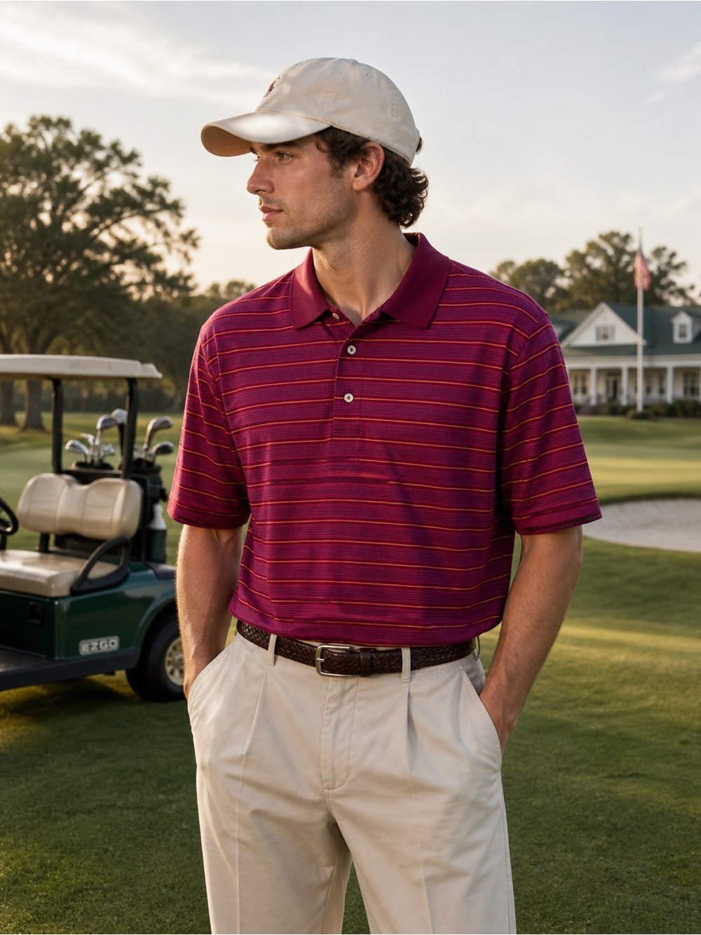 Bobby Jones Stripe Golf Polo Red Pink Men Medium Classic Preppy Old Money Casual